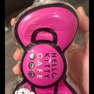 Hello Kitty Cafe Bow Shapped Empty Water Bottle Pink & Colorful Sprinkles.